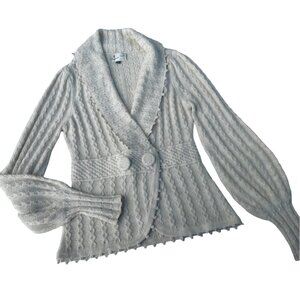 Laureate Lane Anthropologie Ecru ALPaCa Blend Cardigan Shawl Balloon Sleeves S